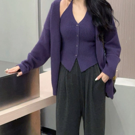 Damen Kuschelige Strickjacke mit Knopfleiste und V-Ausschnitt EB