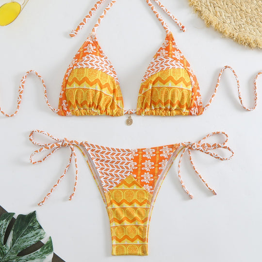 Damen Triangel-Bikini mit liebevollem Blumenmuster und verstellbaren Trägern EB