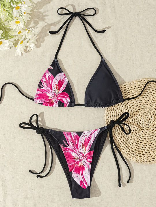 Damen Triangel-Bikini mit verspieltem Palmenmuster EB