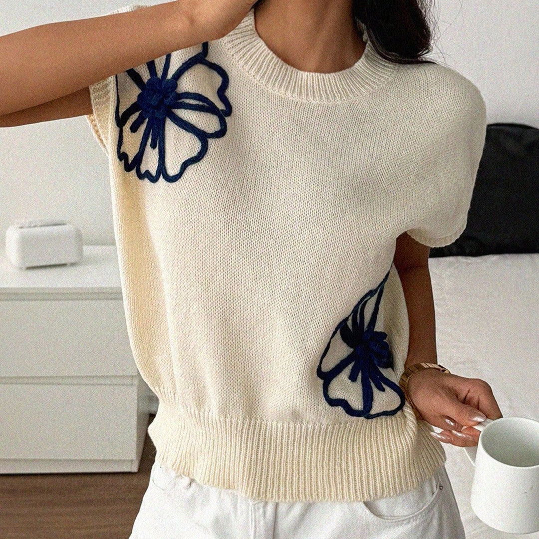Damen Strickoberteil mit floralem Stickdesign EB