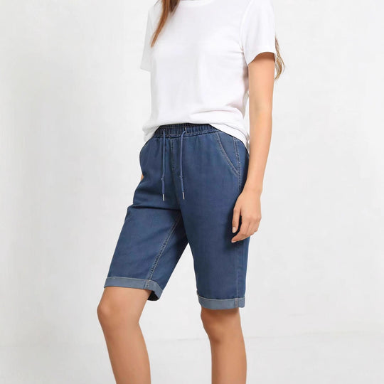 Damen Jeans-Shorts mit elastischem Bund und praktischen Taschen EB