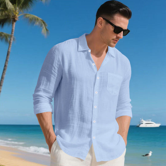 Herren Urlaubstaugliches Relax-Kragenhemd aus Leinenmix mit Brusttasche EB
