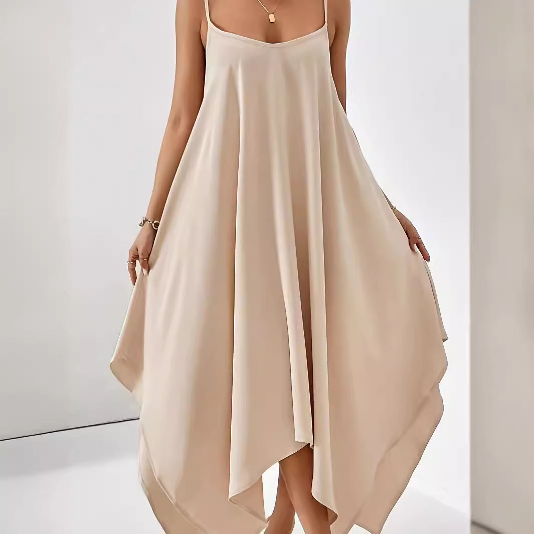 Damen Luftiges Spaghettiträger-Kleid mit asymmetrischem Saum und weichem Stoff Heidi-Mode