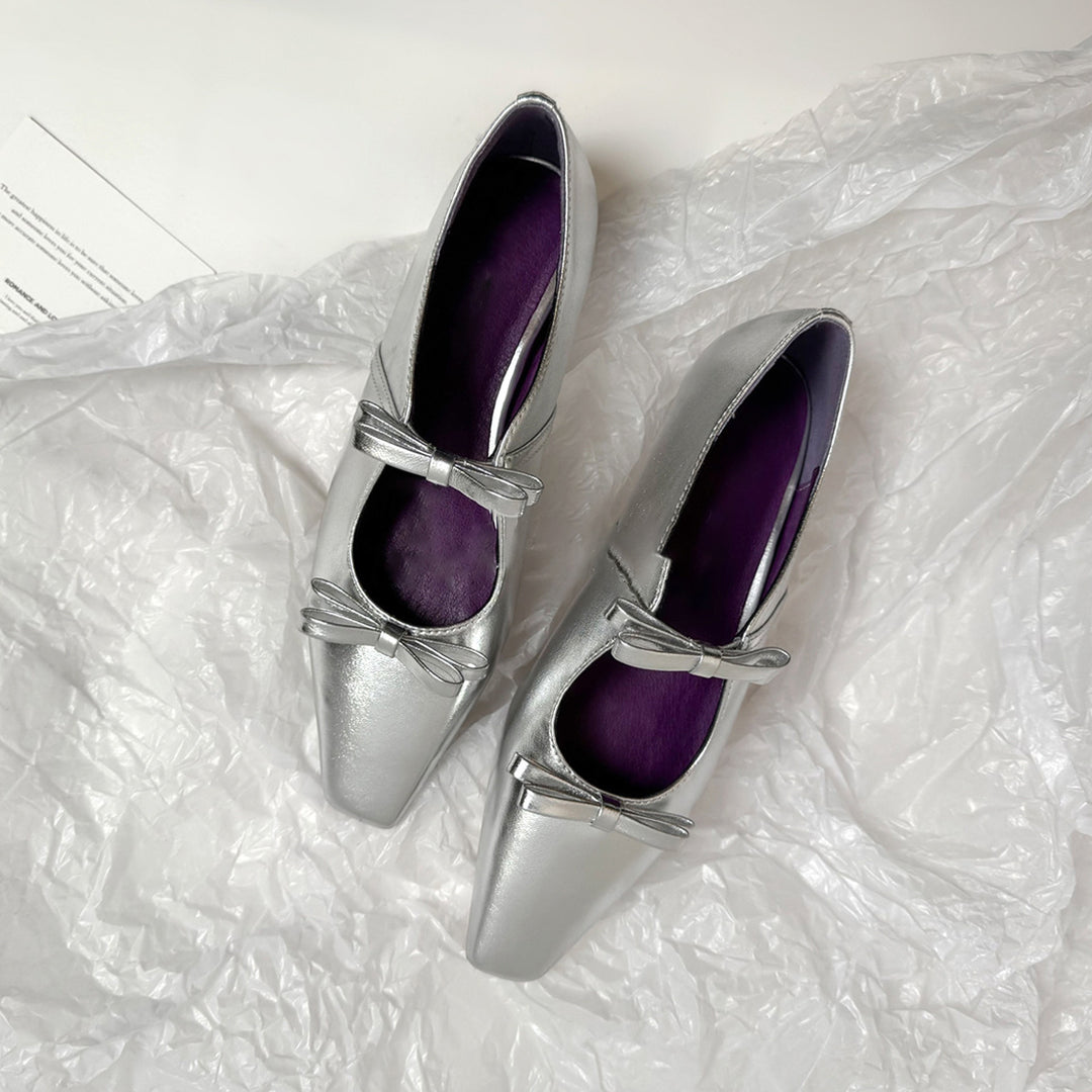 Damen Ballerina-Schuhe mit hochwertigem Metallic-Obermaterial und charmantem Schleifendetail EB