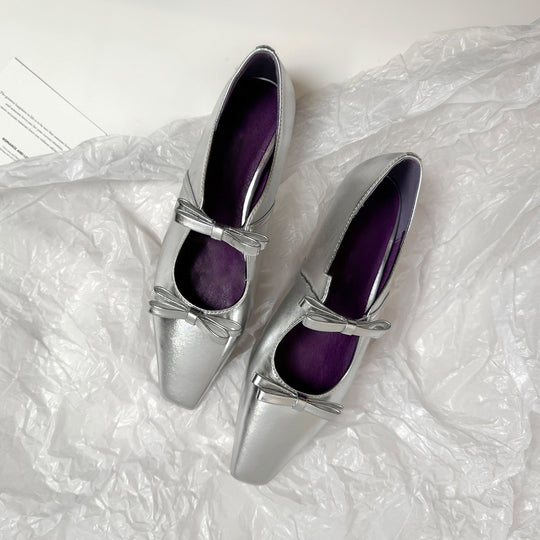 Damen Ballerina-Schuhe mit hochwertigem Metallic-Obermaterial und charmantem Schleifendetail EB
