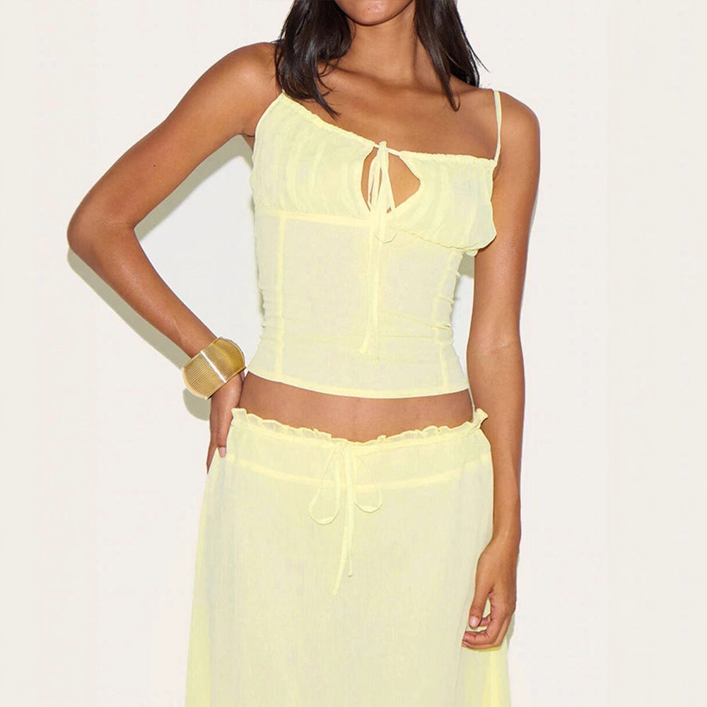 Damen Maxikleid mit verstellbaren Spaghettiträgern und raffiniertem Wickeldetail EB