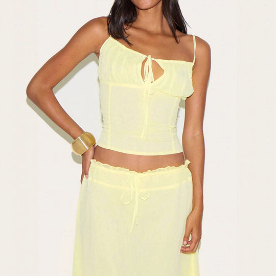 Damen Maxikleid mit verstellbaren Spaghettiträgern und raffiniertem Wickeldetail EB