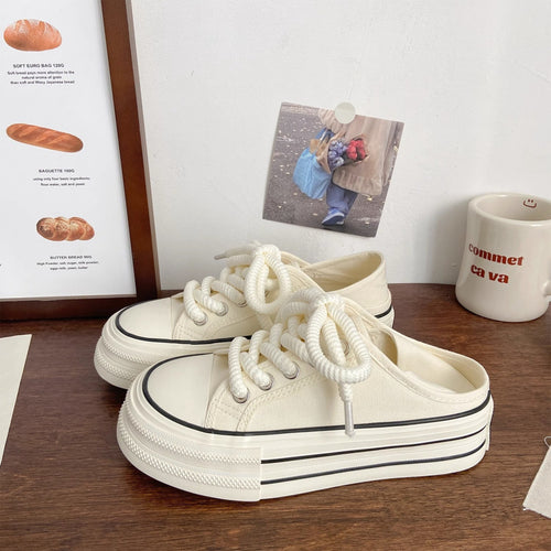 Damen Modische Sneaker mit dicker Sohle und geflochtenen Schnürsenkeln EB
