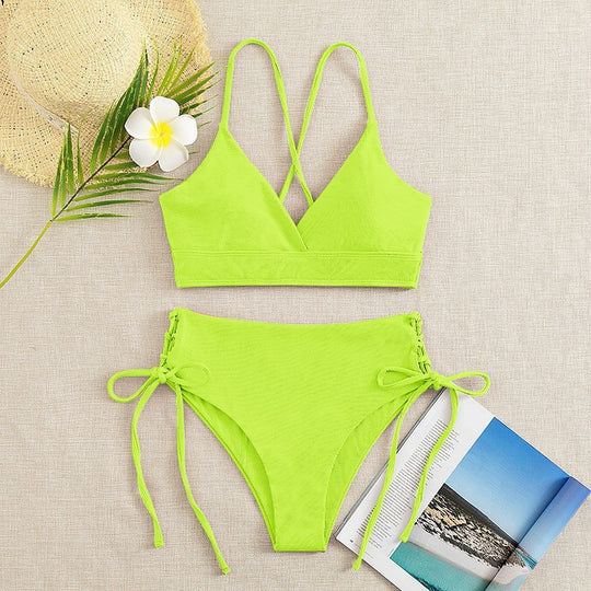 Damen Triangel-Bikini im modischen Wickeldesign mit verstellbaren Bindebändern EB