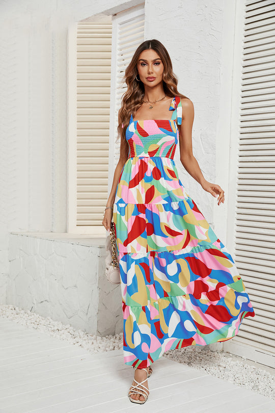 Damen Langärmliges Maxi-Kleid mit verspieltem Mehrfarbigem Design EB