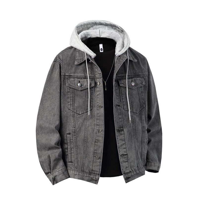 Herren nan Jeansjacke mit angenähter Kapuze Lagenlook robuste Baumwollmischung EB