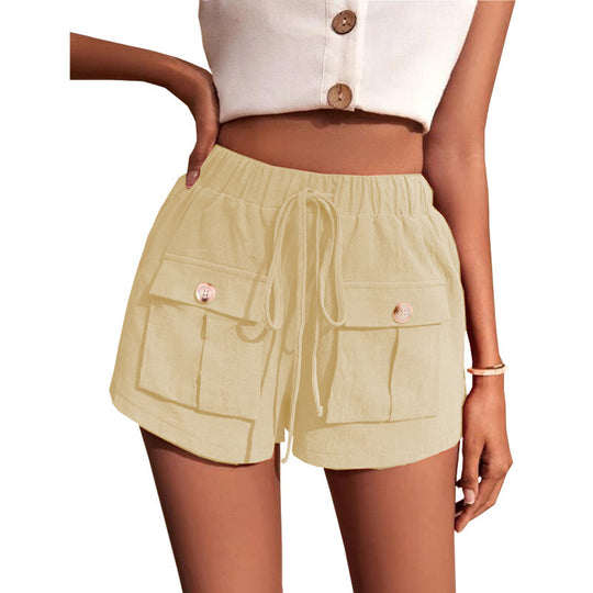 Damen lässige Shorts mit praktischen Taschen und komfortablem Kordelzug EB