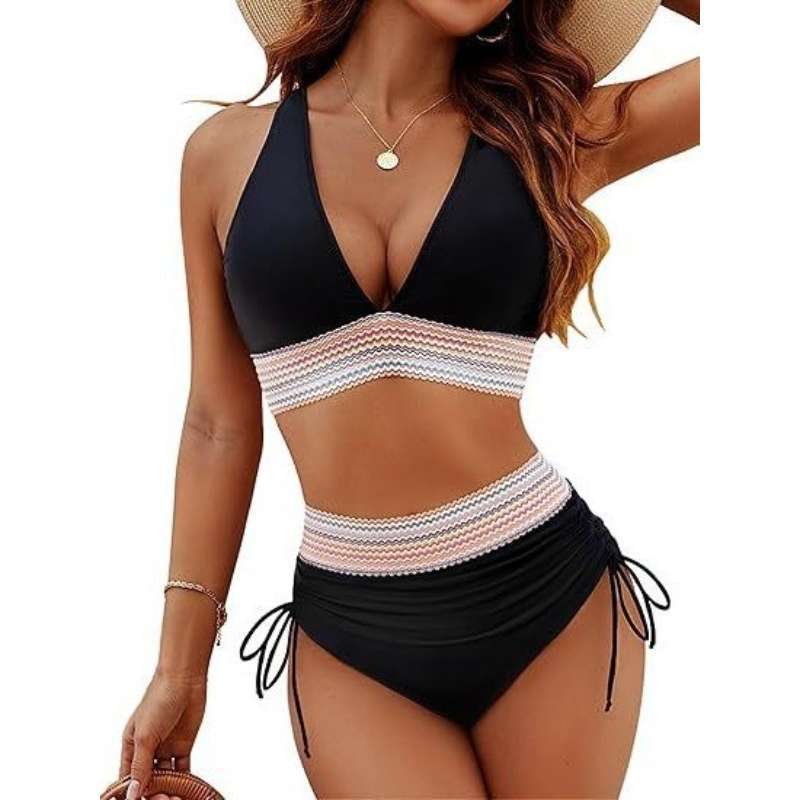 Damen Bikiniset mit hohem Bund und verstellbaren Rüschen EB