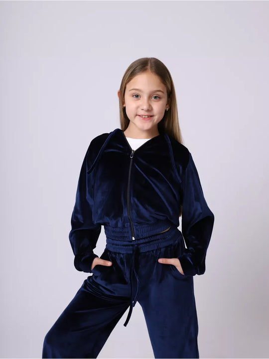 Damen Fleece-Loungewear-Anzug mit Kapuze und elastischem Bund EB
