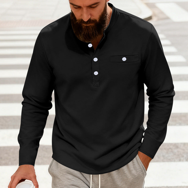 Herren nan lässiges Langarm-Henleyshirt aus Baumwollmischung mit Brusttasche EB