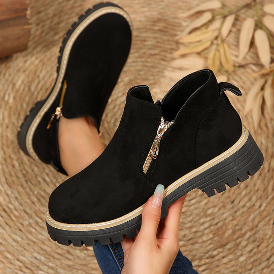 Damen modische Stiefeletten mit seitlichem Reißverschluss und robustem Profil EB