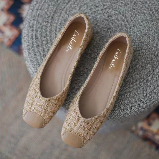 Damen elegante Ballerinas mit modischem Tweed-Obermaterial und komfortablem Fußbett EB