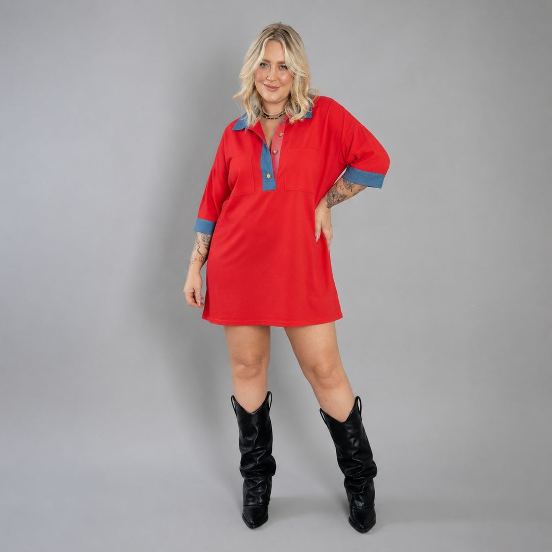 Damen oversized Polo-Tunika mit Kontrastkragen und aufgesetzten Brusttaschen Eichborn Berlin