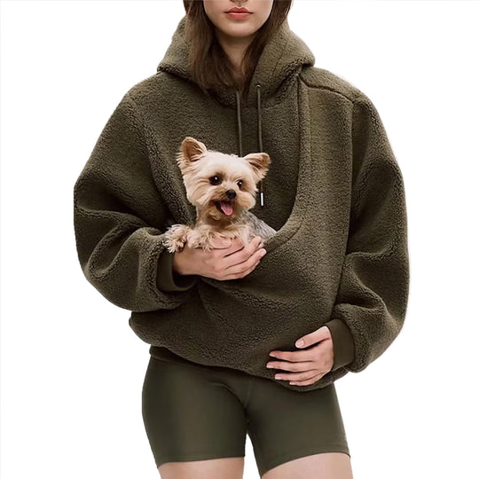 Damen nan Oversize Sherpa-Hoodie mit integriertem Haustiertaschen-Design EB