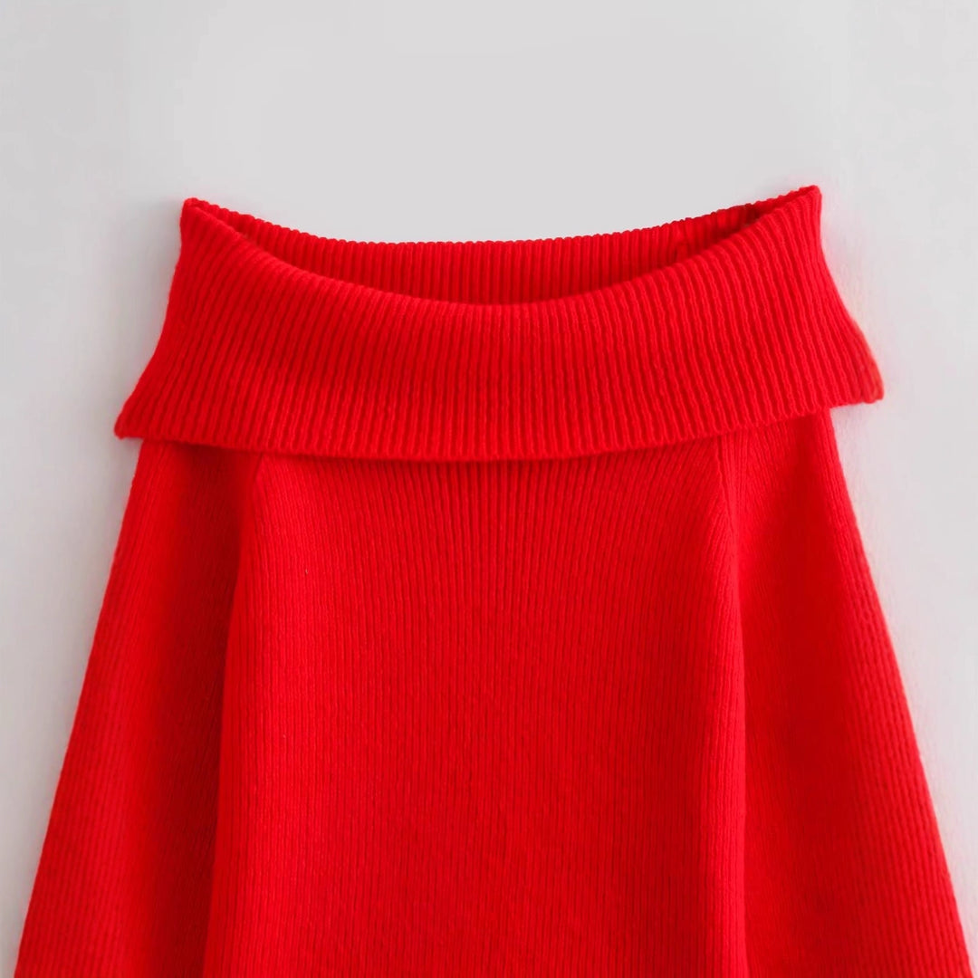 Damen eleganter, hochgeschlossener Strickpullover mit weitem Kragen EB