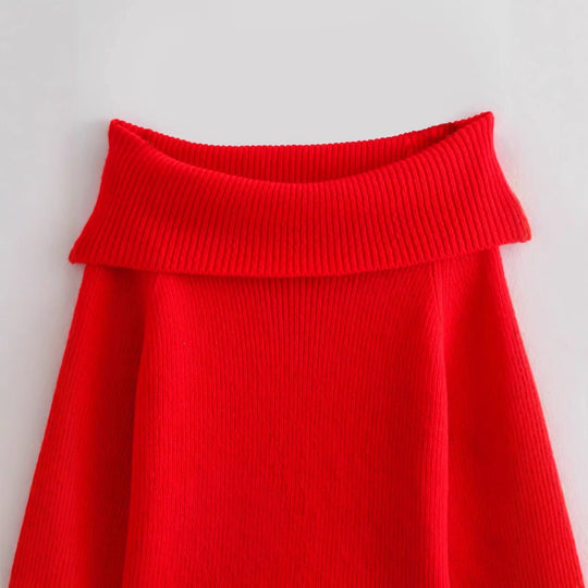Damen eleganter, hochgeschlossener Strickpullover mit weitem Kragen EB