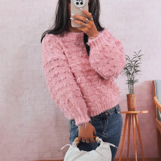 Damen lässiger Oversized-Pullover aus strukturiertem Material mit einzigartigem Design EB