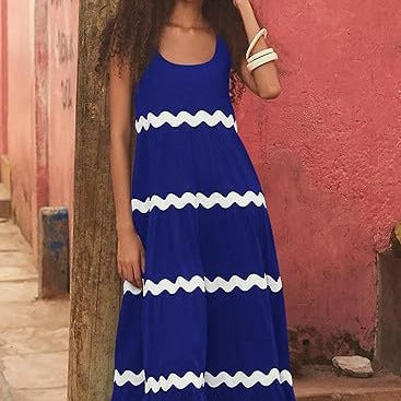 Damen Maxi Kleid mit lockerer Passform und Wellenmuster EB