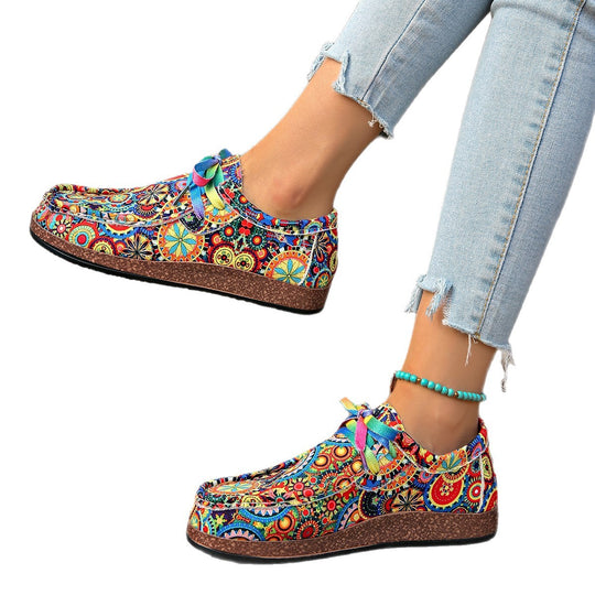 Damen Freizeit-Slipper mit buntem Musterdruck EB