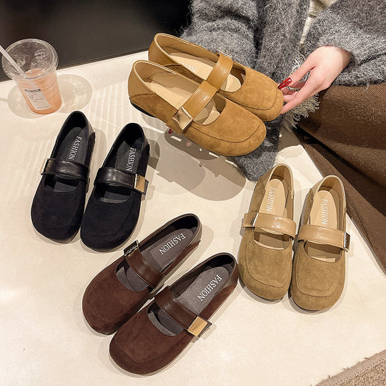 Damen Ballerina-Schuhe mit modischer Schnalle und weichem Wildlederoberteil EB