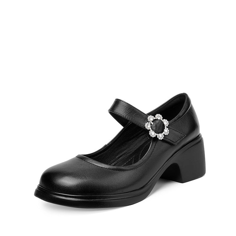 Damen Mary Jane Schuhe mit eleganter Strassverzierung und komfortablem Blockabsatz EB