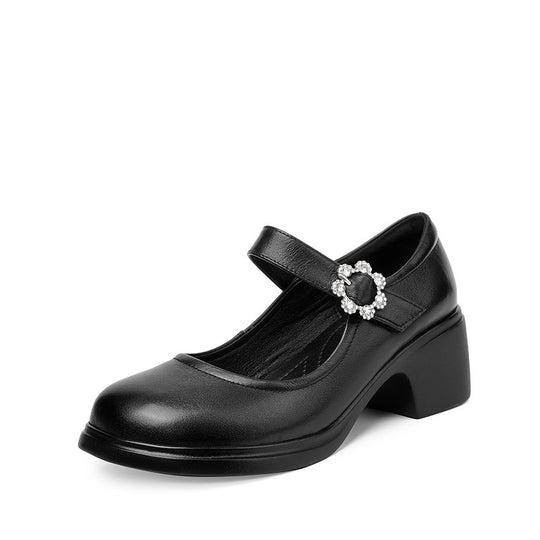 Damen Mary Jane Schuhe mit eleganter Strassverzierung und komfortablem Blockabsatz EB