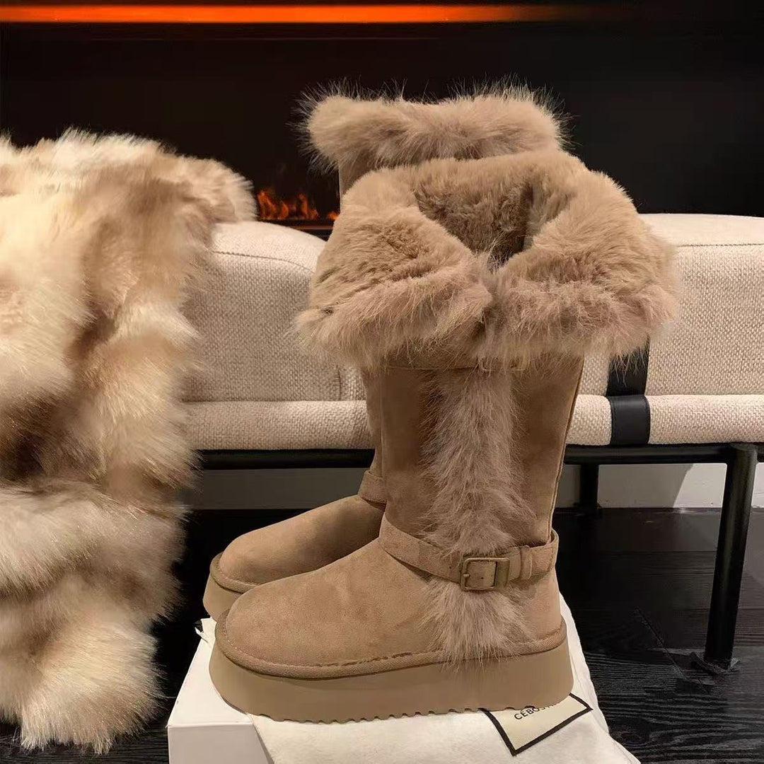 Damen Kuschelige Winterstiefel mit dekorativem Kunstfellabschluss EB
