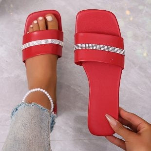 Damen modische Slides mit glitzerndem Riemen EB