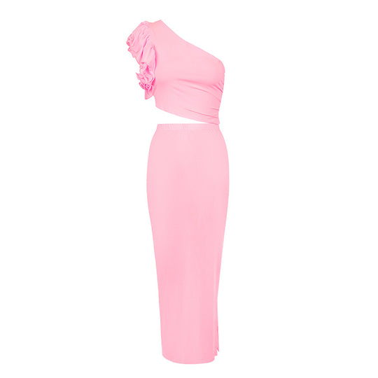 Damen Maxikleid mit asymmetrischem Schnitt und Rüschendetails EB
