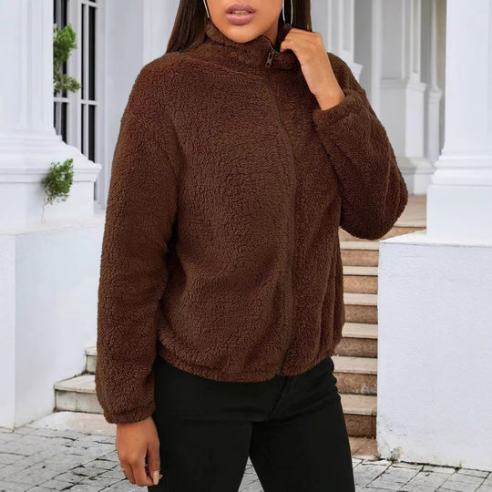 Damen Kuschelige Fleecejacke mit hohem Kragen und seitlichen Taschen EB