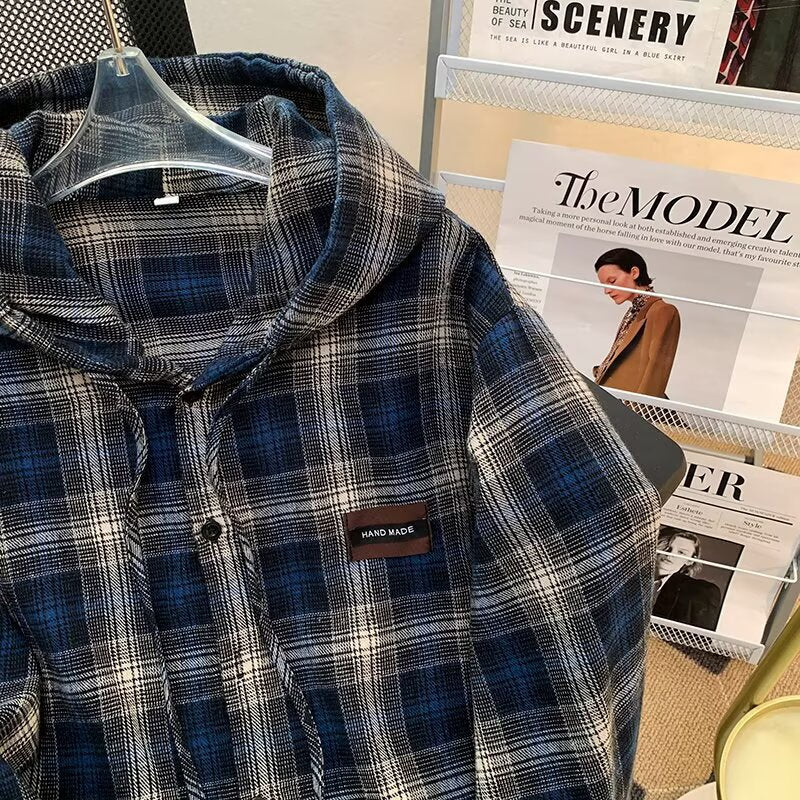 Damen Karo-Hemdjacke mit Kapuze EB