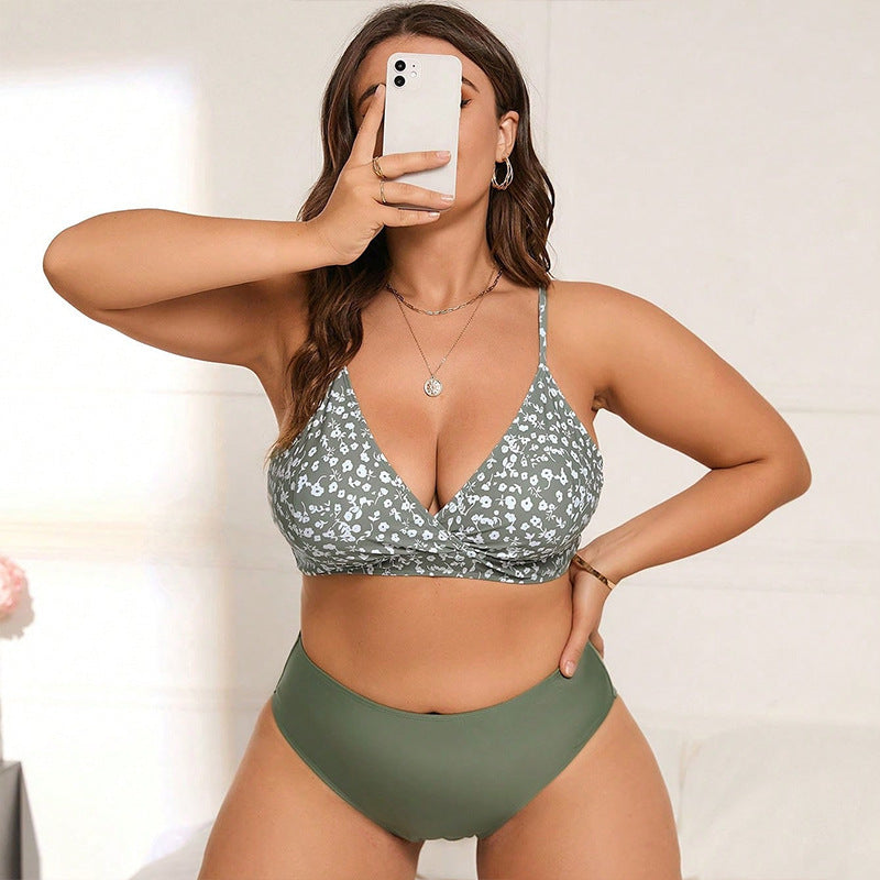 Damen Hochtailliertes Bikini-Set mit floralem Oberteil EB