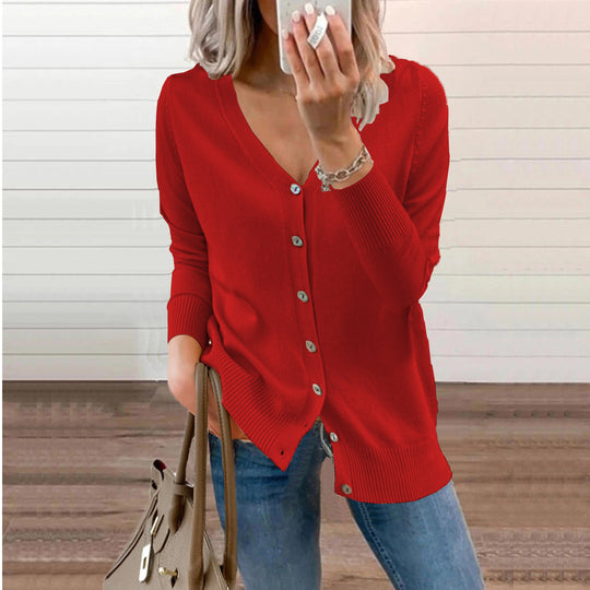 Damen Strickjacke mit V-Ausschnitt und feinen Knopfdetails EB