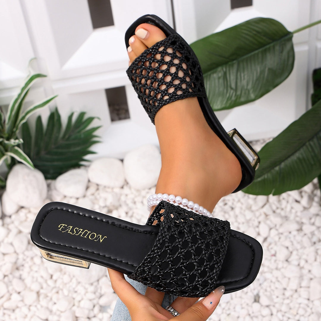 Damen Offene Mules mit geflochtenem Riemendesign EB