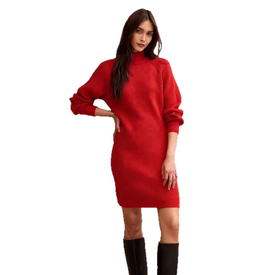 Damen Strickkleid in taillierter Silhouette mit Stehkragen und Raglanärmeln EB