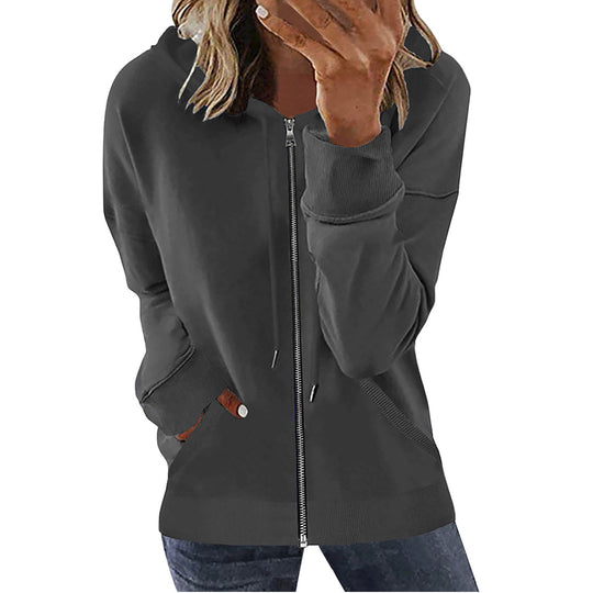 Damen nan Kapuzenjacke mit durchgehendem Reißverschluss, Kängurutaschen und elastischen Bündchen EB