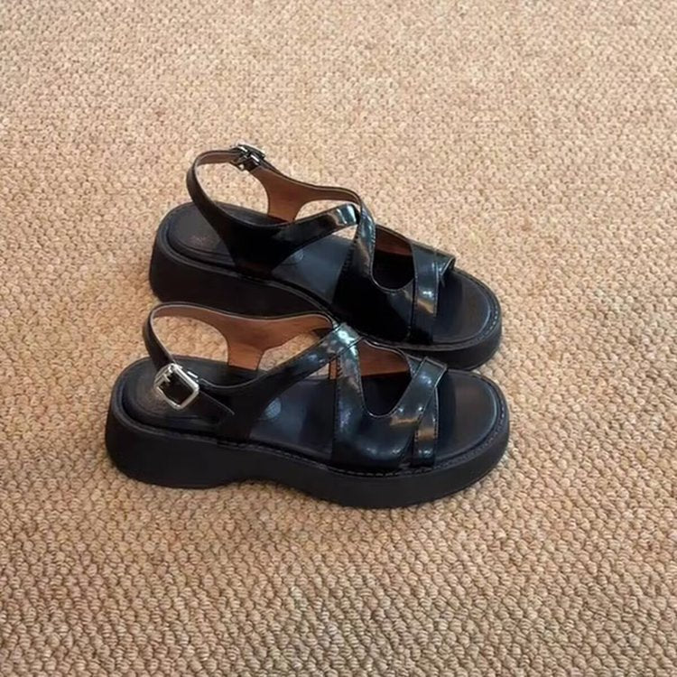 Damen Plateau-Sandalen mit modischem Schnallenverschluss und komfortabler Dämpfung EB