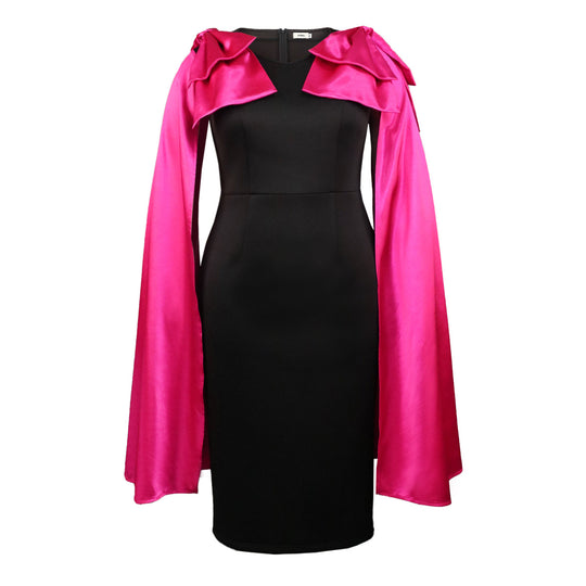 Damen Elegantes Wickelkleid mit dramatischem Cape-Ausschnitt EB