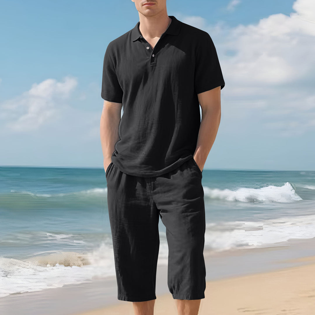 Herren lässiges Kurzarm-Polohemd und Bermudas-Set aus atmungsaktivem Stoff EB