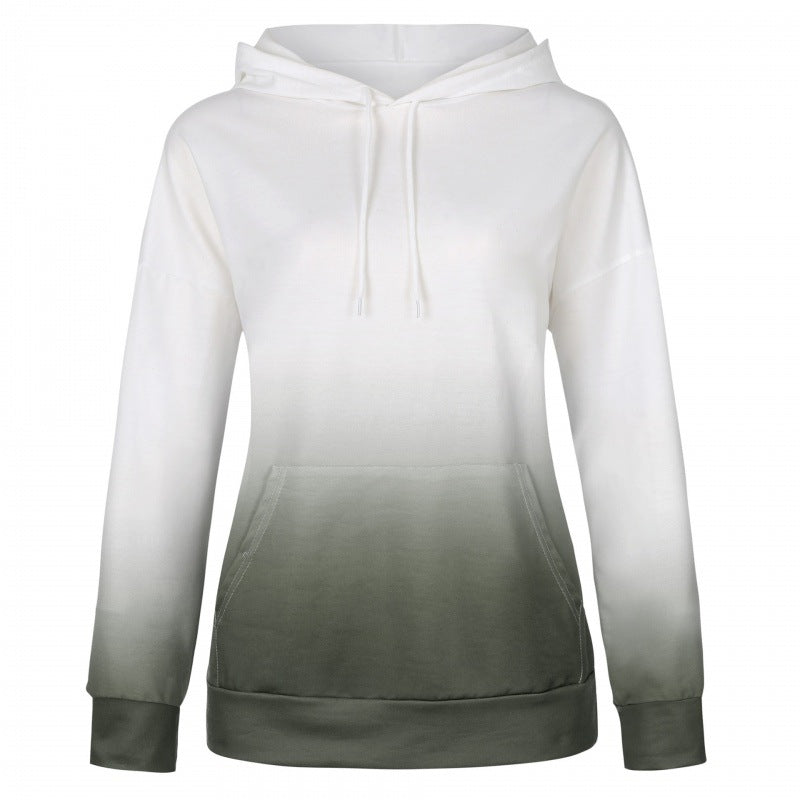 Damen Oversize Kapuzenpullover mit Dip-Dye Farbverlauf und Kängurutasche EB