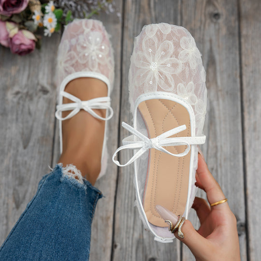 Damen elegante Ballerinas mit floralen Applikationen und rutschfester Sohle EB