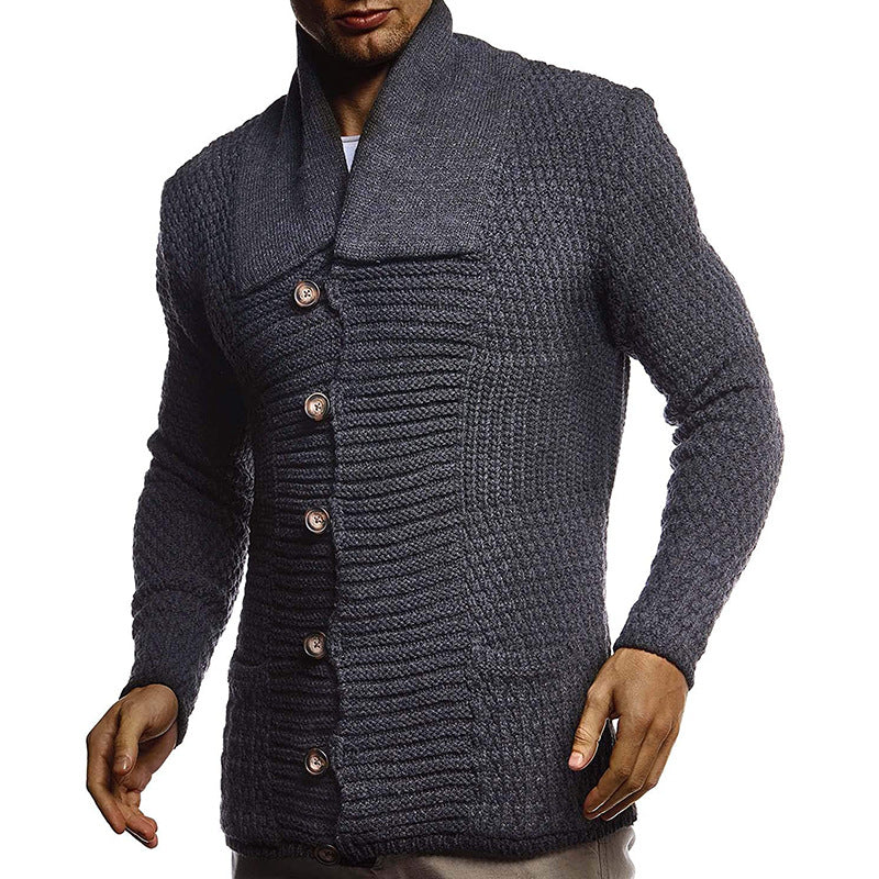 Herren strukturiertes Strickoberteil mit großem Kragen und praktischen Taschen EB
