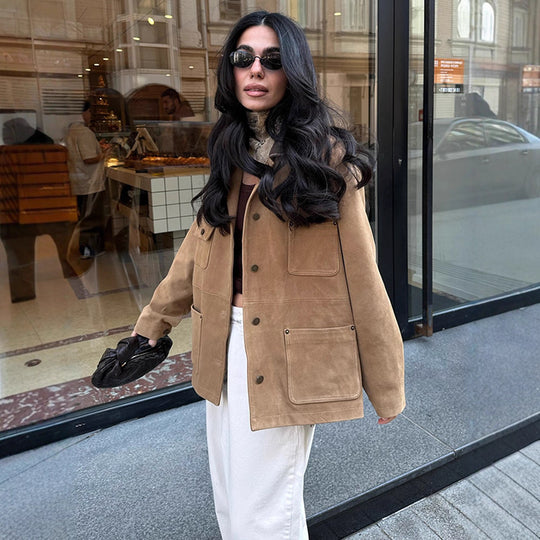 Damen Lässig geschnittene Wildlederjacke EB