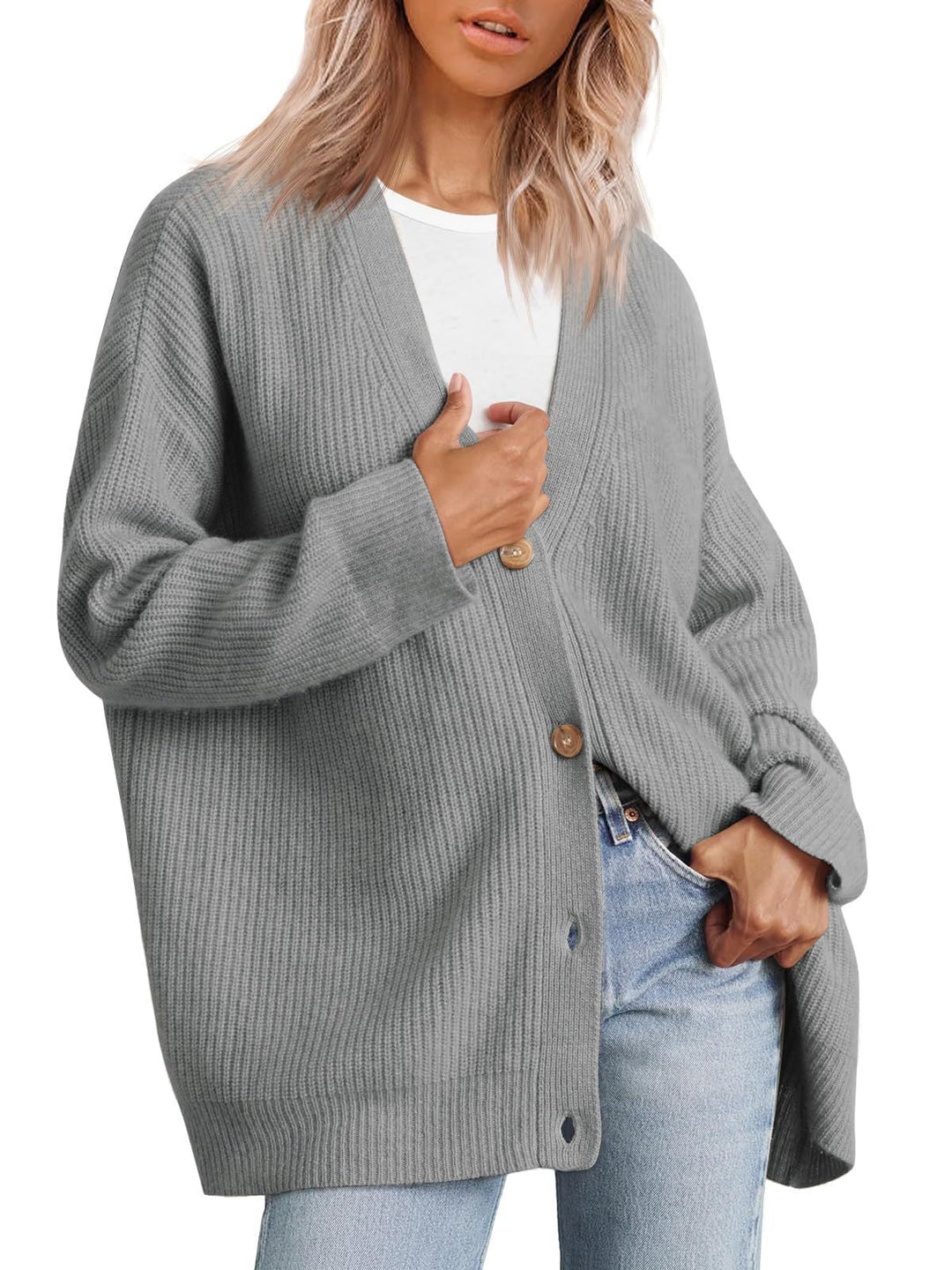 EB | Cardigan - Damen Herbst gestreifter Knopf-gefüllter Strick-Cardigan