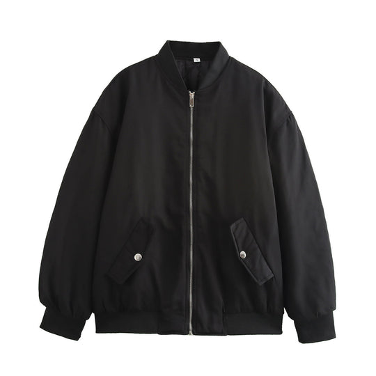 Damen lässige Bomberjacke mit elastischem Bund und praktischen Taschen EB